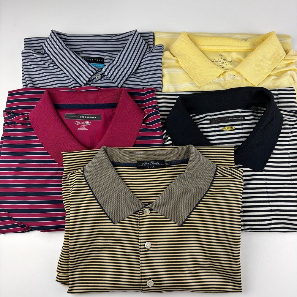Mens XL Golf Polo Shirts Lot of 5 Greg Norman PGA Tour Palm Beach Alan Flusser